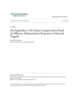 The September 11Th Victim Compensation Fund: an Effective Administrative Response to National Tragedy, 10 Harv