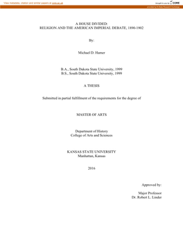 A House Divided: Religion and the American Imperial Debate, 1890-1902