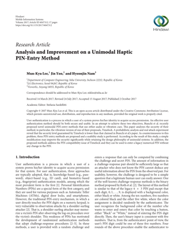 Analysis and Improvement on a Unimodal Haptic PIN-Entry Method