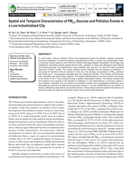 Spatial and Temporal Characteristics of PM Sources and Pollution Events