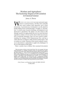 Warfare and Agriculture: the Economic Impact of Devastation in Classical Greece James A