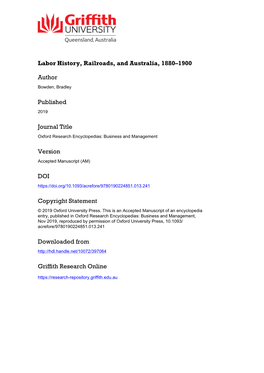 Labor History, Railroads and Australia, 1880-1900