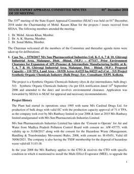 335Th Meeting of the State Expert Appraisal Committee (SEAC) Was Held on 01 St December, 2018 Under the Chairmanship of Mohd