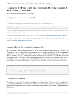 Regulation of the Legal Profession in the UK (England and Wales): Overview by Suzanne Rab, Serle Court Chambers