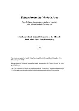 Education in the Yirrkala Area