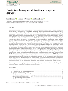 Post‐Ejaculatory Modifications to Sperm (PEMS)