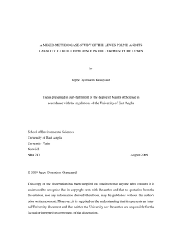 A MIXED-METHOD CASE-STUDY of the LEWES POUND and ITS CAPACITY to BUILD RESILIENCE in the COMMUNITY of LEWES by Jeppe Dyrendom Gr