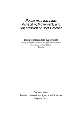 Potato Mop-Top Virus: Variability, Movement, and Suppression of Host Defence