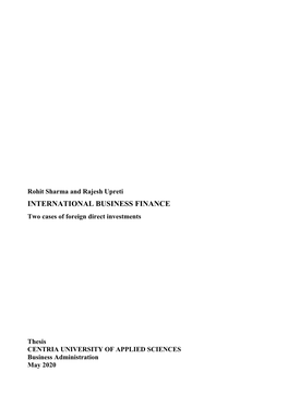INTERNATIONAL BUSINESS FINANCE Two Cases of Foreign Direct Investments