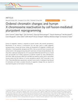 Ordered Chromatin Changes and Human X Chromosome Reactivation by Cell Fusion-Mediated Pluripotent Reprogramming