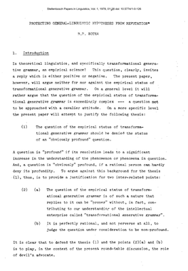 1. Introduction Is Theoretical Linguistics, and Specifically Transformational Genera-- Tive Grammar, an Empirical Science? This