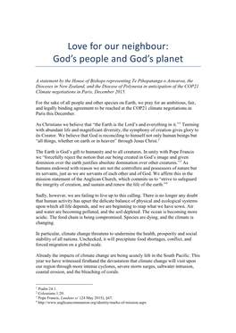 Love for Our Neighbour: God's People and God's Planet