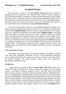 Lymphoid Organs Dr.Mahdi Alhety 2019-2020