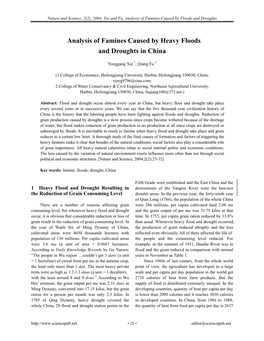 Analysis of Famines Caused by Heavy Floods and Droughts in China