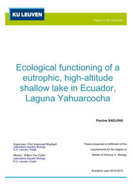 Ecological Functioning of a Eutrophic, High-Altitude Shallow Lake in Ecuador, Laguna Yahuarcocha