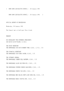 1 HONG KONG LEGISLATIVE COUNCIL -- 30 January 1991