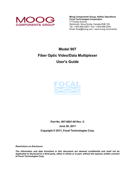 Model 907 Fiber Optic Video/Data Multiplexer User's Guide