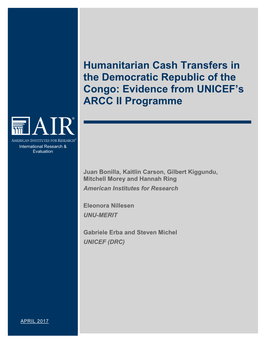 Humanitarian Cash Transfers in the Democratic Republic of the Congo: Evidence from UNICEF’S ARCC II Programme