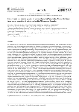 Six New and One Known Species of Geomonhystera (Nematoda, Monhysteridae) from Moss, an Epiphytic Plant and Soil in México and Ecuador