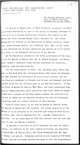 The Museum of Modern Art 11 West 53Rd Street, New York Telephone: Circle 7-7470
