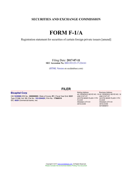 Bicapital Corp Form F-1/A Filed 2017-07-11