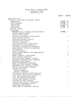 MG-191 David L. Lawrence Papers A. Governor's Papers Appointments File