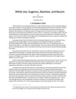White Lies: Eugenics, Abortion, and Racism by ERIC RUDOLPH
