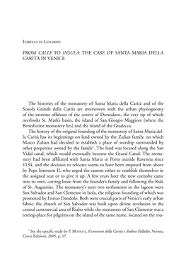 From Calle to Insula: the Case of Santa Maria Della Carità in Venice The