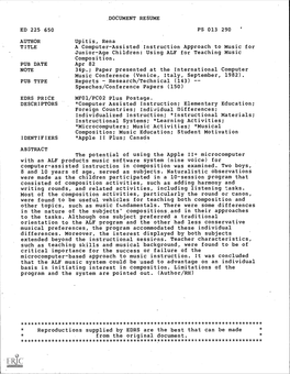 With an ALF Products Music Software System (Nine Voice) for Computer-Assisted Instruction in Composition Was Examined