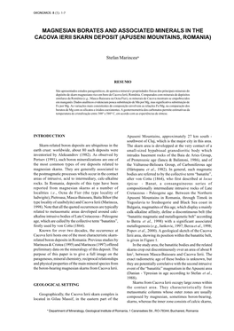 Magnesian Borates and Associated Minerals in the Cacova Ierii Skarn Deposit (Apuseni Mountains, Romania)