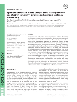 Symbiotic Archaea in Marine Sponges Show Stability and Host Specificity In