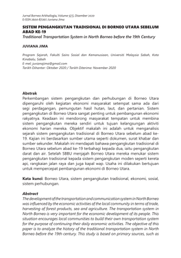 SISTEM PENGANGKUTAN TRADISIONAL DI BORNEO UTARA SEBELUM ABAD KE-19 Traditional Transportation System in North Borneo Before the 19Th Century