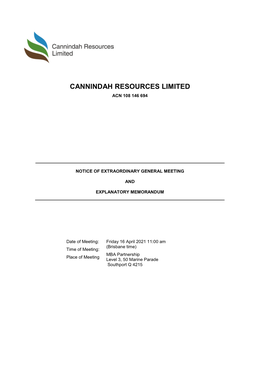 Cannindah Resources Limited Acn 108 146 694