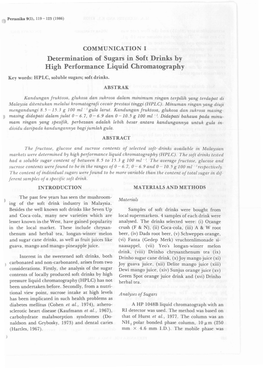 Determination of Sugars in Soft Drinks by High Performance Liquid Chromatography