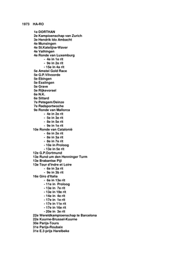 1973 HA-RO 1E DORTHAN 2E Kampioenschap Van Zurich 3E