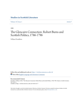 The Glencairn Connection: Robert Burns and Scottish Politics, 1786-1796 William Donaldson