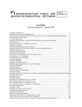 Geschichte Neuerwerbungsliste 1. Quartal 2007