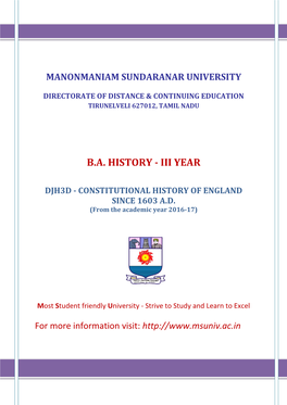 Constitutional History of England Since 1603 Ad