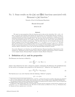 And Ξ(T) Functions Associated with Riemann's Ζ(S)