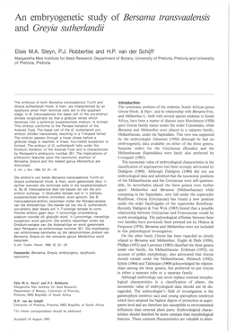 An Embryogenetic Study of Bersama Transvaalensis and Greyia Sutherlandii