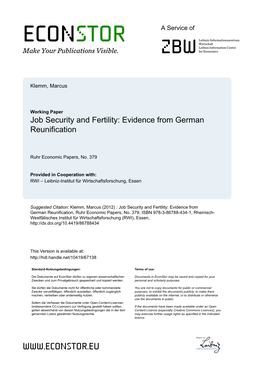 Job Security and Fertility: Evidence from German Reunification