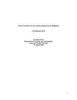 Urban Transition, Poverty, and Development in the Philippines