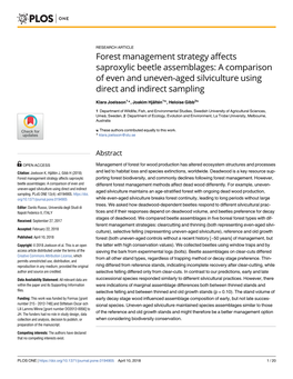 Forest Management Strategy Affects Saproxylic Beetle Assemblages: a Comparison of Even and Uneven-Aged Silviculture Using Direct and Indirect Sampling