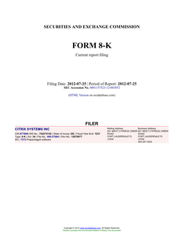 CITRIX SYSTEMS INC Form 8-K Current Report