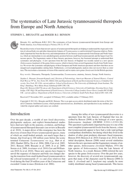 The Systematics of Late Jurassic Tyrannosauroid Theropods from Europe and North America