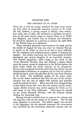 THE ADVANCE to EL ARISH Frombir El Abd the Enemy Withdrew His Main Force Across the Fifty Miles of Practically Waterless Country to El Arish