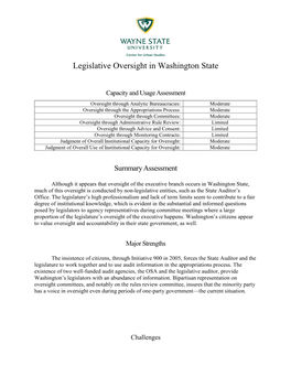 Legislative Oversight in Washington State