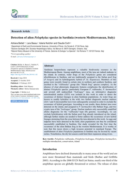 Detection of Alien Pelophylax Species in Sardinia (Western Mediterranean, Italy)