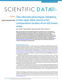 The Odonate Phenotypic Database, a New Open Data Resource for Comparative Studies of an Old Insect Order