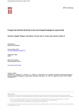 Fungal and Chemical Diversity in Hay and Wrapped Haylage for Equine Feed